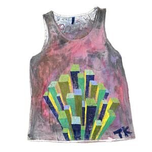 Divided Tank Geometric Distressed Paint Splatter Grunge Streetwear M